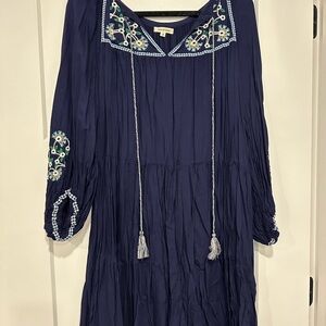 Max Studio Navy dress with Embroidered Accents